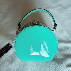 Patent Teal Mini Top-Handle Bag